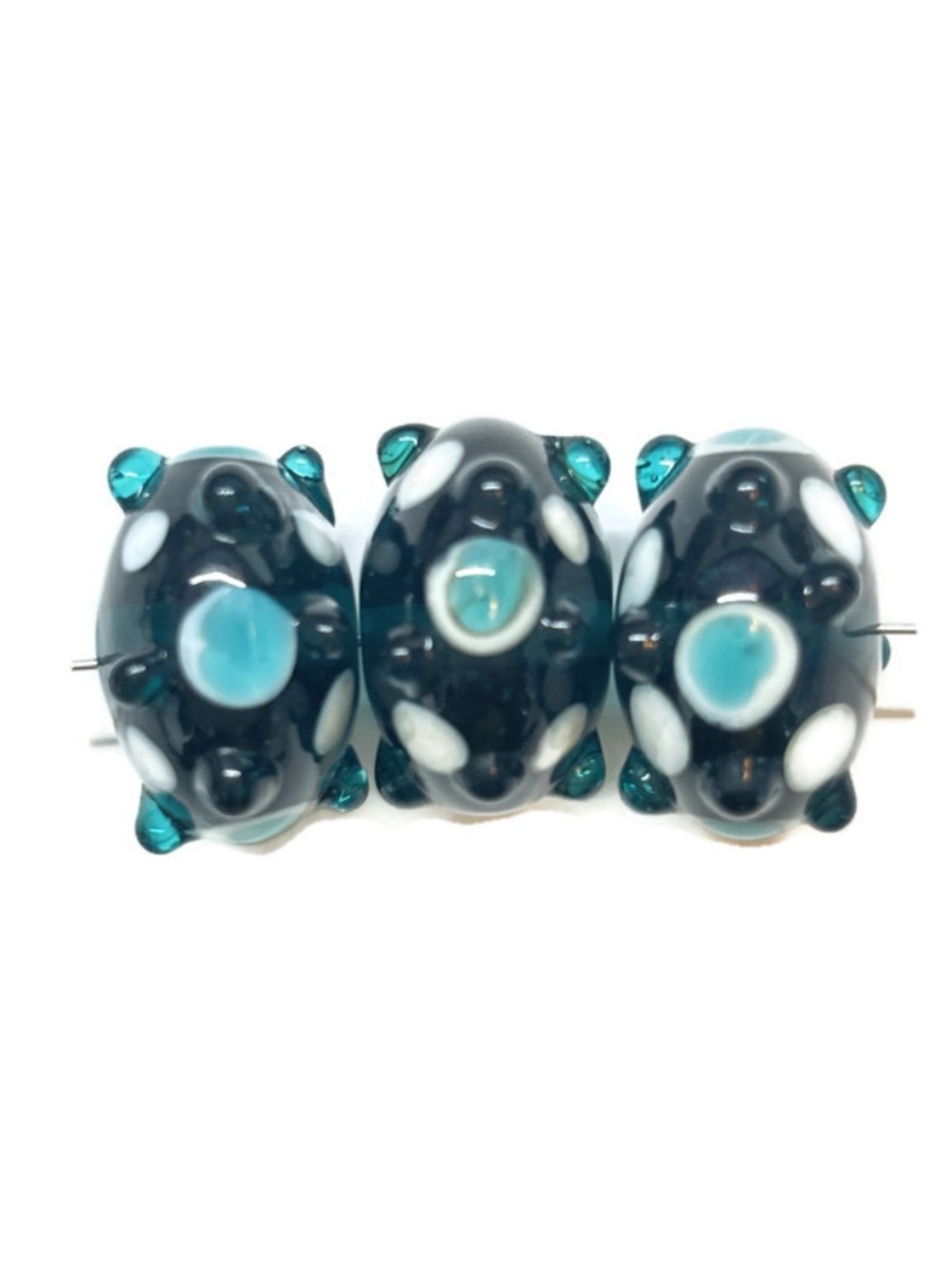As Low As $2 Transparent Teal Handmade Lampwork Artisan Rondelle Beads 3pcs - Picture 2 of 2